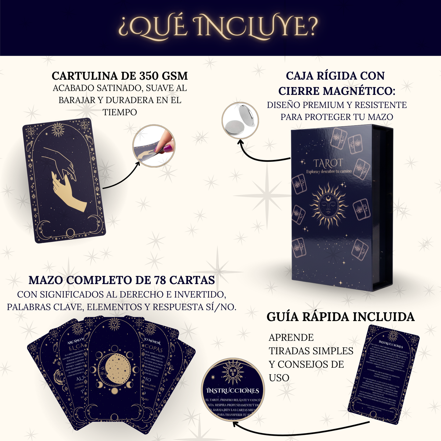 Baraja de Tarot para Principiantes PREMIUM – 78 Cartas con Significados en Español