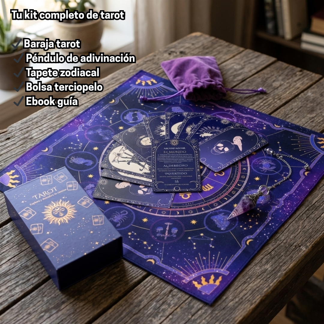 Baraja de Tarot con péndulo tapete y bolsa